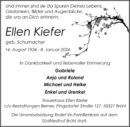Anzeige von Ellen Kiefer von  Schlossbote/Werbekurier 