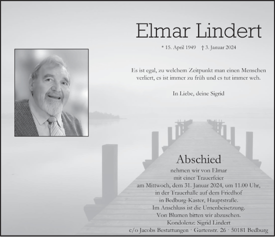 Anzeige von Elmar Lindert von  Werbepost 