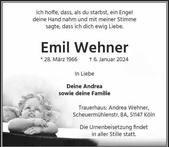 Anzeige von Emil Wehner von  EXPRESS - Die Woche 