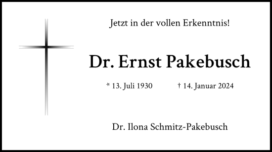 Anzeige von Ernst Pakebusch von Kölner Stadt-Anzeiger / Kölnische Rundschau / Express