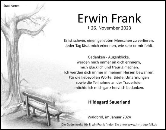 Anzeige von Erwin Frank von  Lokalanzeiger 