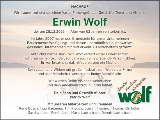 Anzeige von Erwin Wolf von Kölner Stadt-Anzeiger / Kölnische Rundschau / Express