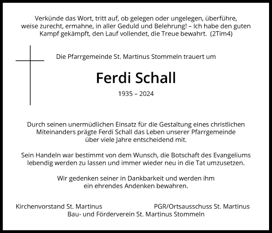 Anzeige von Ferdi Schall von Kölner Stadt-Anzeiger / Kölnische Rundschau / Express