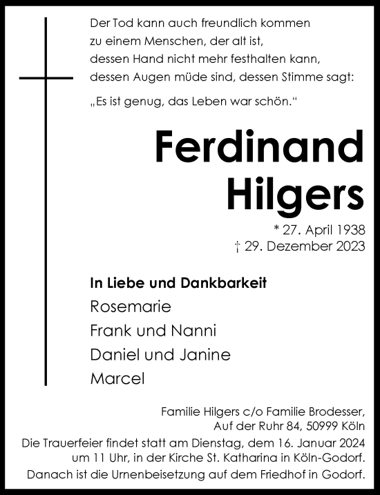 Anzeige von Ferdinand Hilgers von  EXPRESS - Die Woche 