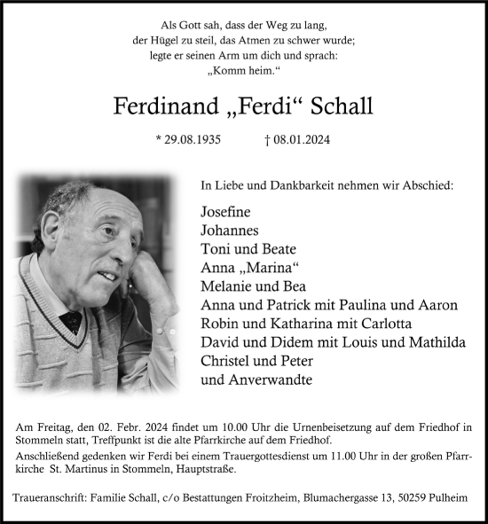 Anzeige von Ferdinand Schall von  Wochenende 