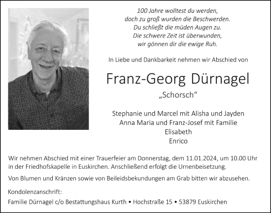 Anzeige von Franz-Georg Dürnagel von  Blickpunkt Euskirchen 