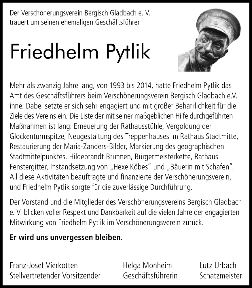  Traueranzeige für Friedhelm Pytlik vom 20.01.2024 aus Kölner Stadt-Anzeiger / Kölnische Rundschau / Express