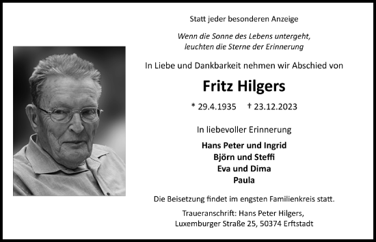 Anzeige von Fritz Hilgers von  Schlossbote/Werbekurier 