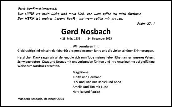 Anzeige von Gerd Nosbach von Kölner Stadt-Anzeiger / Kölnische Rundschau / Express