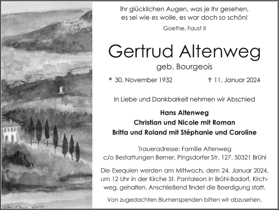 Anzeige von Gertrud Altenweg von  Schlossbote/Werbekurier 