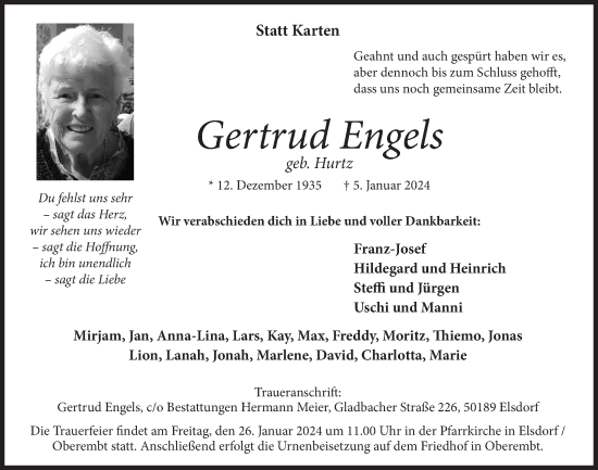 Anzeige von Gertrud Engels von  Werbepost 