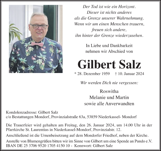 Anzeige von Gilbert Salz von Kölner Stadt-Anzeiger / Kölnische Rundschau / Express