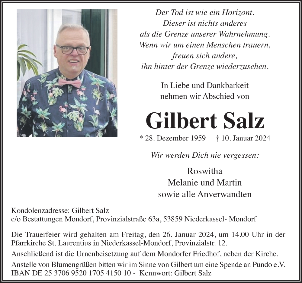  Traueranzeige für Gilbert Salz vom 13.01.2024 aus Kölner Stadt-Anzeiger / Kölnische Rundschau / Express