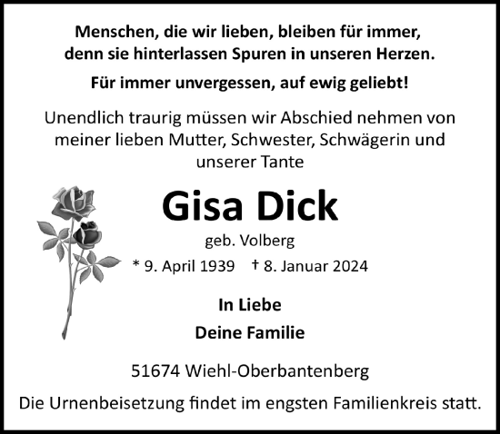 Anzeige von Gisa Dick von  Anzeigen Echo 