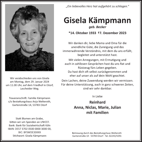 Anzeige von Gisela Kämpmann von  Extra Blatt 