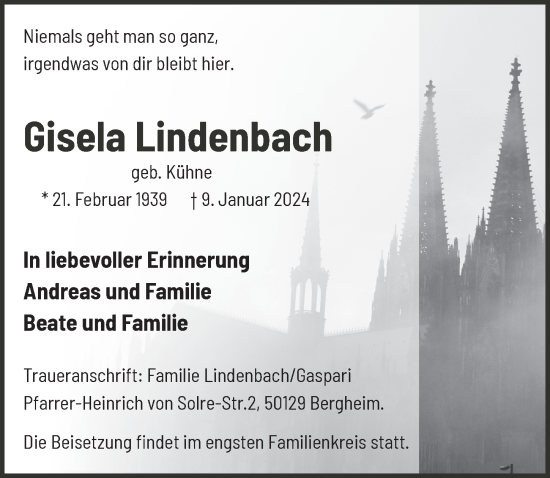 Anzeige von Gisela Lindenbach von  Werbepost 