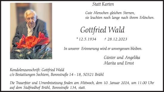 Anzeige von Gottfried Wald von Kölner Stadt-Anzeiger / Kölnische Rundschau / Express