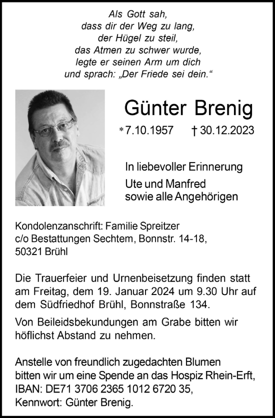 Anzeige von Günter Brenig von  Schlossbote/Werbekurier 