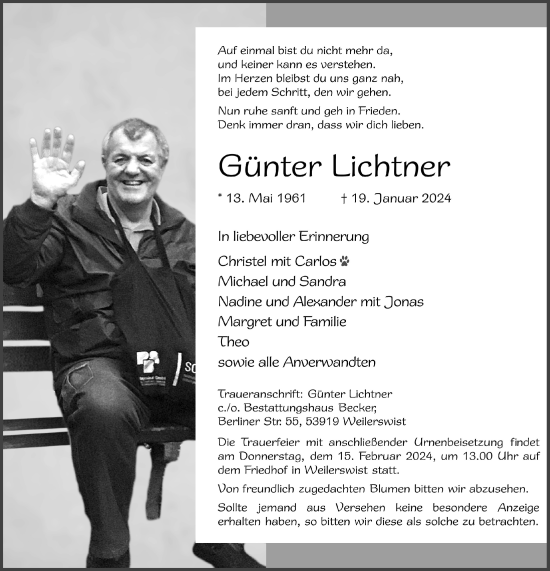 Anzeige von Günter Lichtner von  Blickpunkt Euskirchen 