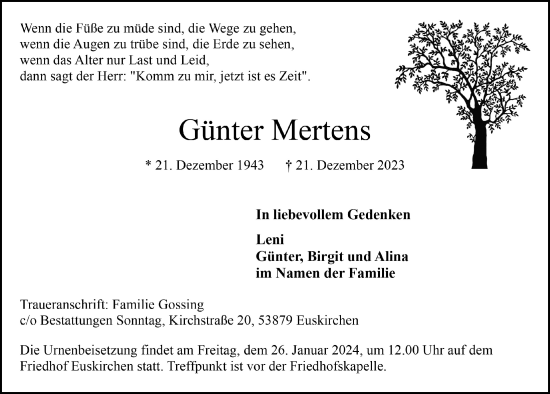 Anzeige von Günter Mertens von  Blickpunkt Euskirchen 