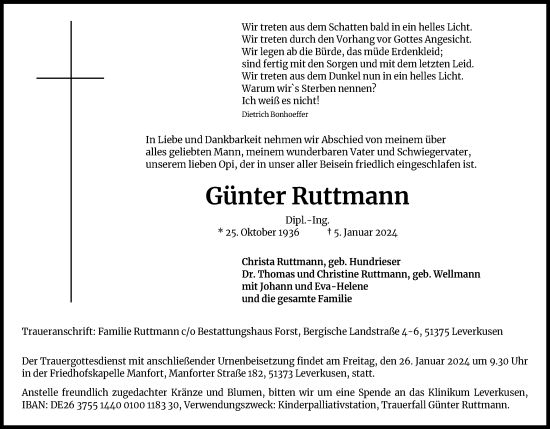 Anzeige von Günter Ruttmann von Kölner Stadt-Anzeiger / Kölnische Rundschau / Express