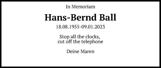 Anzeige von Hans-Bernd Ball von Kölner Stadt-Anzeiger / Kölnische Rundschau / Express