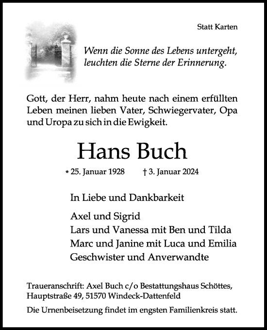 Anzeige von Hans Buch von Kölner Stadt-Anzeiger / Kölnische Rundschau / Express