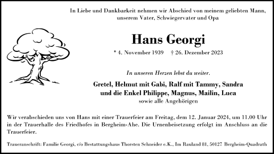 Anzeige von Hans Georgi von Kölner Stadt-Anzeiger / Kölnische Rundschau / Express