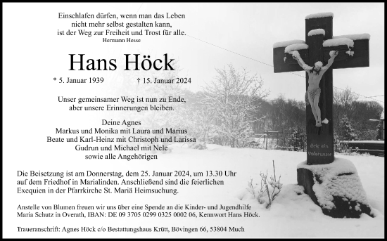 Anzeige von Hans Höck von Kölner Stadt-Anzeiger / Kölnische Rundschau / Express