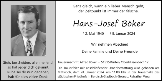 Anzeige von Hans-Josef Böker von  Bergisches Handelsblatt 