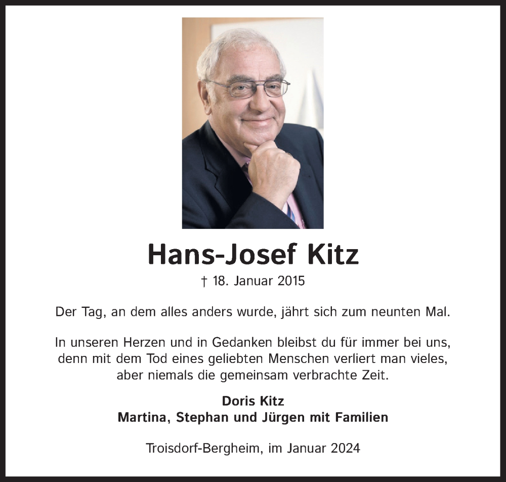  Traueranzeige für Hans-Josef Kitz vom 18.07.2023 aus Kölner Stadt-Anzeiger / Kölnische Rundschau / Express