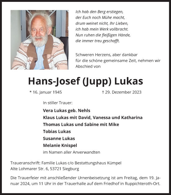 Anzeige von Hans-Josef Lukas von Kölner Stadt-Anzeiger / Kölnische Rundschau / Express