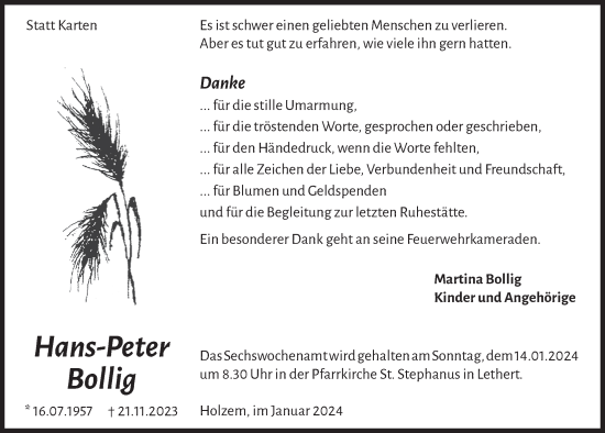 Anzeige von Hans-Peter Bollig von  Blickpunkt Euskirchen 