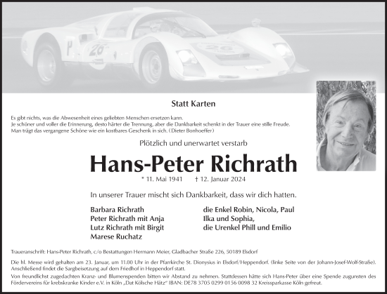 Anzeige von Hans-Peter Richrath von  Werbepost 