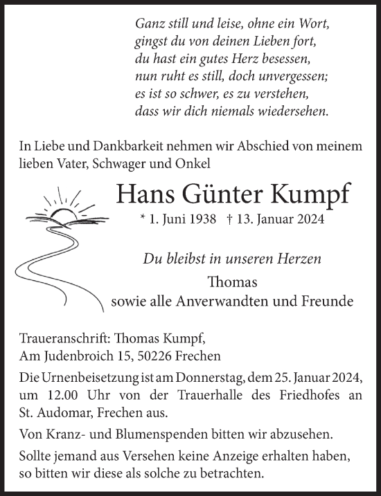 Anzeige von Hans Günter Kumpf von  Wochenende 