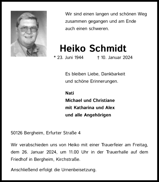 Anzeige von Heiko Schmidt von Kölner Stadt-Anzeiger / Kölnische Rundschau / Express