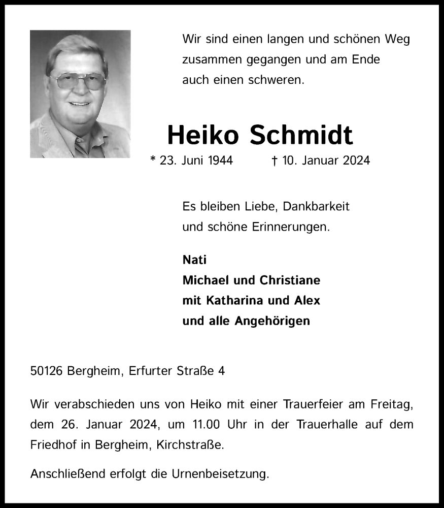  Traueranzeige für Heiko Schmidt vom 20.01.2024 aus Kölner Stadt-Anzeiger / Kölnische Rundschau / Express