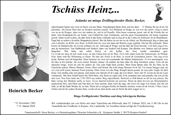 Anzeige von Heinrich Becker von  Werbepost 