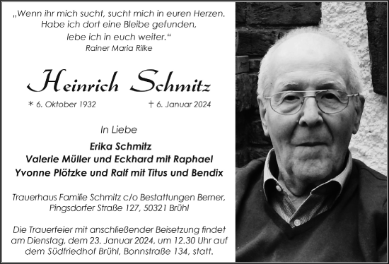 Anzeige von Heinrich Schmitz von  Schlossbote/Werbekurier 
