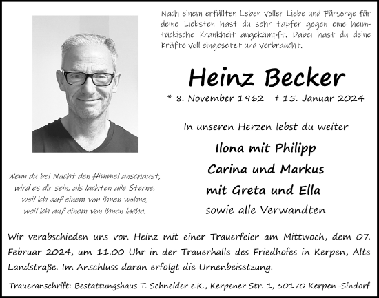 Anzeige von Heinz Becker von  Werbepost 