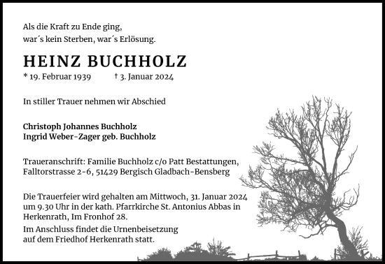 Anzeige von Heinz Buchholz von Kölner Stadt-Anzeiger / Kölnische Rundschau / Express