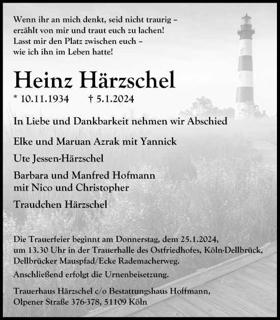 Anzeige von Heinz Härzschel von Kölner Stadt-Anzeiger / Kölnische Rundschau / Express