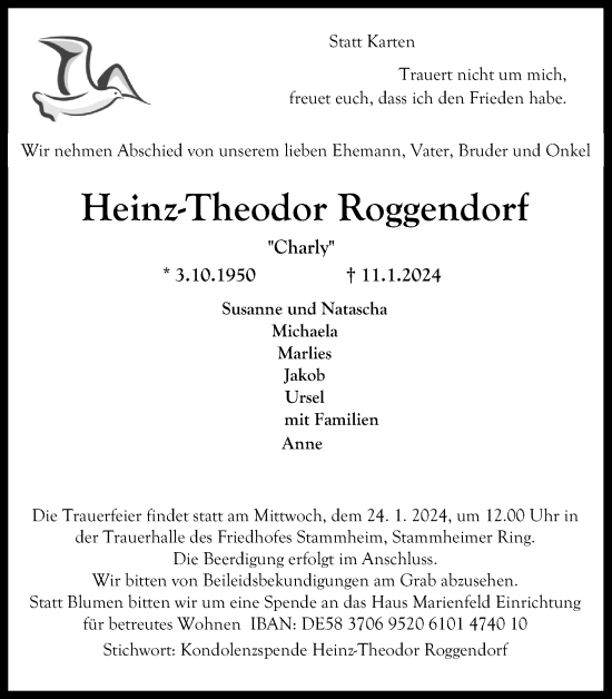 Anzeige von Heinz-Theodor Roggendorf von Kölner Stadt-Anzeiger / Kölnische Rundschau / Express