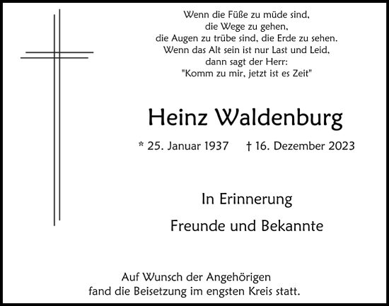 Anzeige von Heinz Waldenburg von  Blickpunkt Euskirchen 