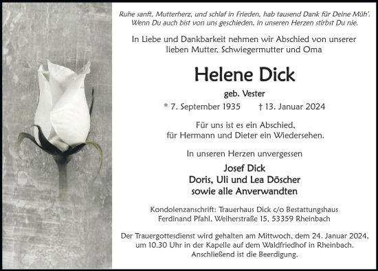 Anzeige von Helene Dick von  Schaufenster/Blickpunkt 