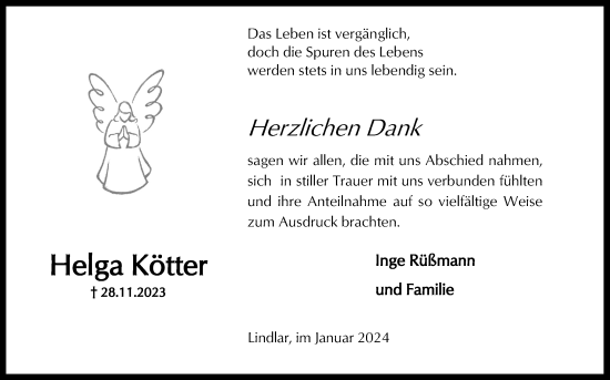 Anzeige von Helga Kötter von Kölner Stadt-Anzeiger / Kölnische Rundschau / Express
