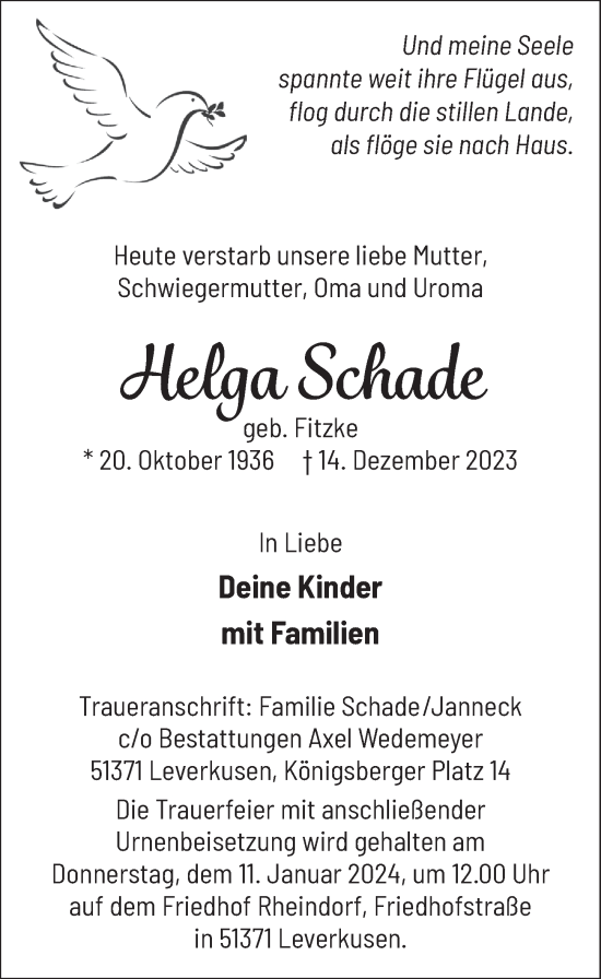 Anzeige von Helga Schade von  Lokale Informationen 