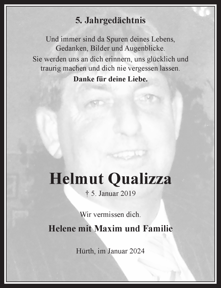  Traueranzeige für Helmut Qualizza vom 18.07.2023 aus  Wochenende 