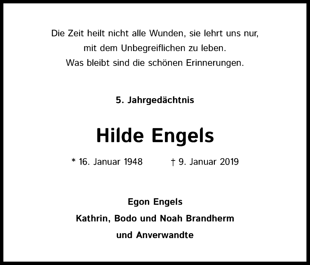  Traueranzeige für Hilde Engels vom 18.07.2023 aus Kölner Stadt-Anzeiger / Kölnische Rundschau / Express