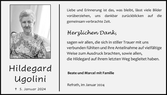 Anzeige von Hildegard Ugolini von  Bergisches Handelsblatt 